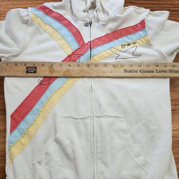 O'Neill White Birds, Sun & Rainbow Appliqué Y2K Zip-up Hoodie. Sz. L - Picture 7 of 9